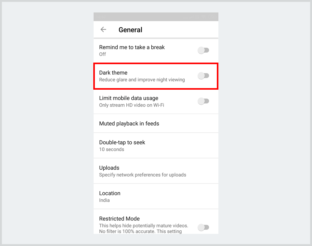 turn on youtube dark mode android