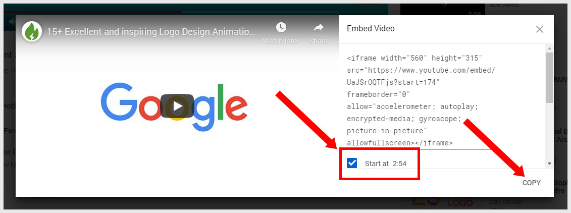 Embed youtube video with timestamp