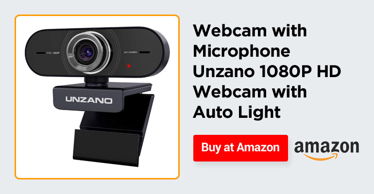 Webcam with Microphone, Unzano 1080P HD Webcam with Auto Light