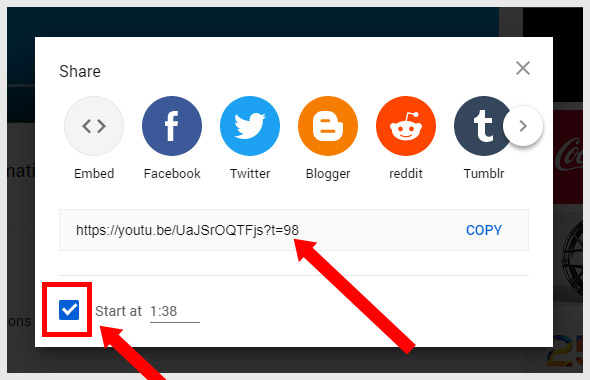 Youtube sharing buttons with time stamp