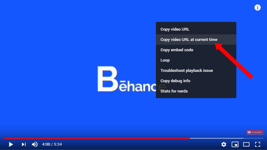 Copy Youtube link with time stamp
