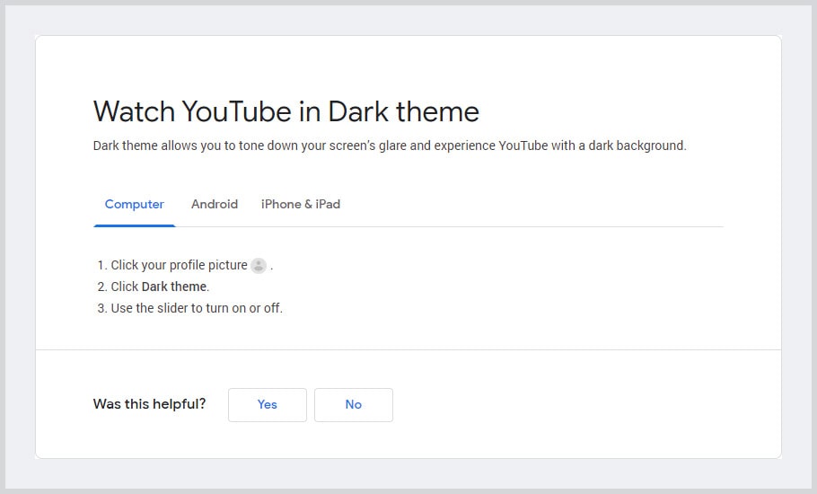 Watch YouTube in Dark theme