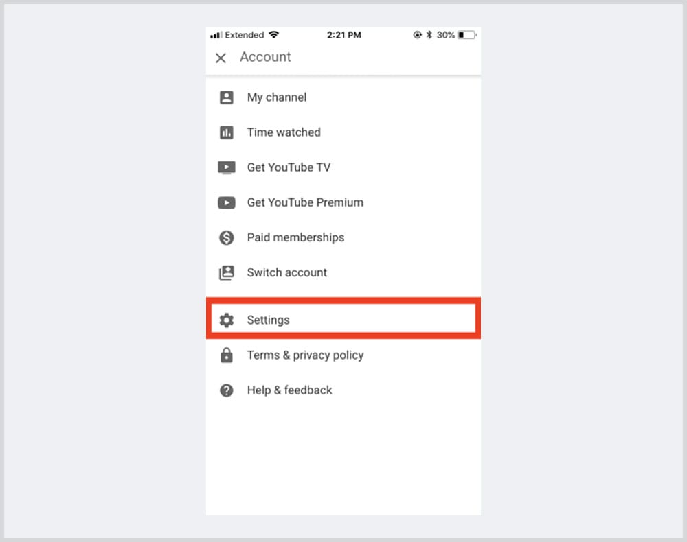 youtube account settings iphone