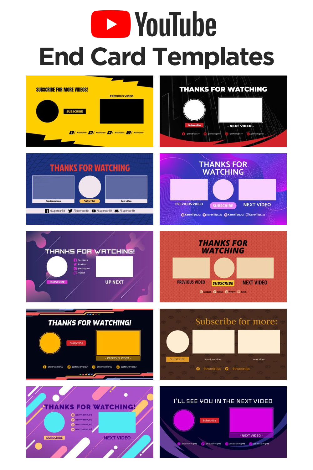 Youtube End Screen Templates