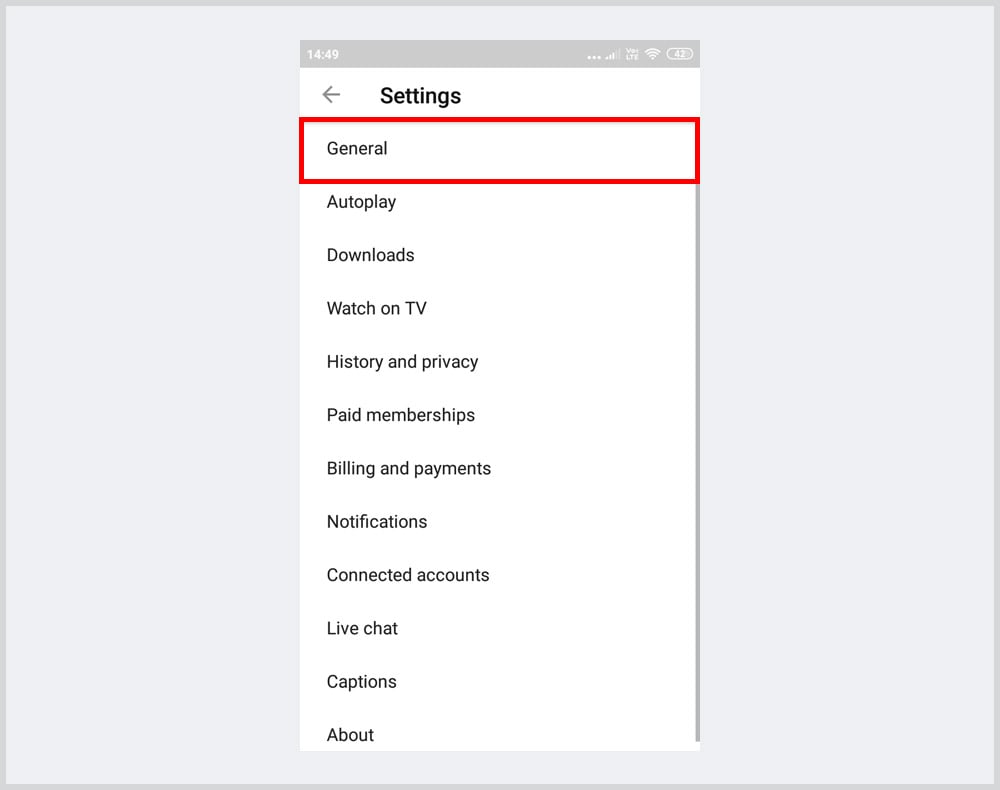 youtube general settings android